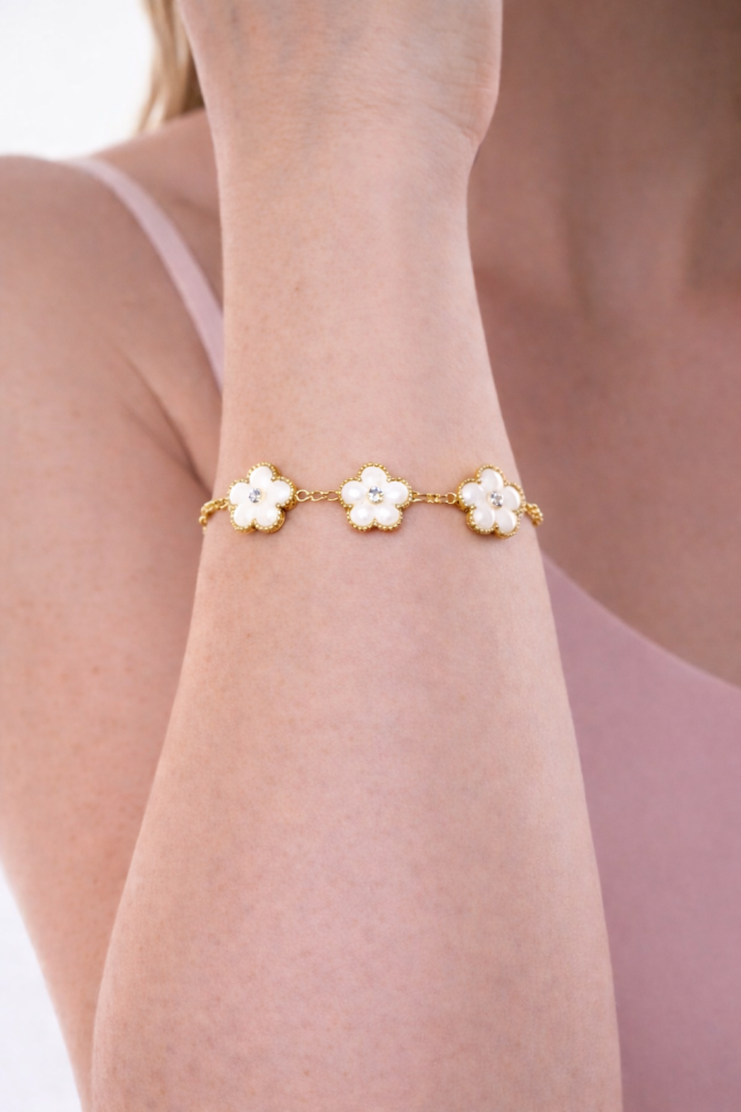 Pulseira Florzinha Madri Pérola e Zircônia 