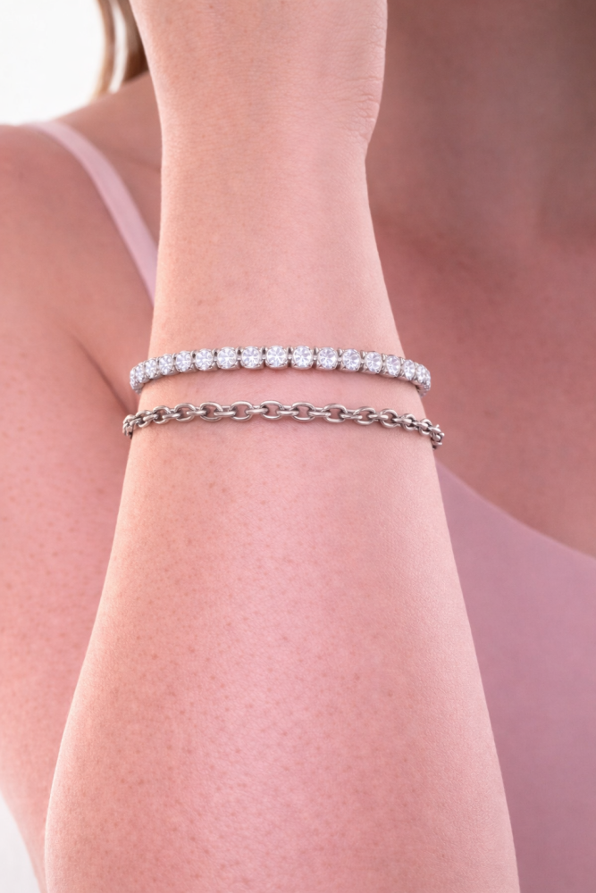 Pulseira Dupla Elos e Reviera Zircônia 