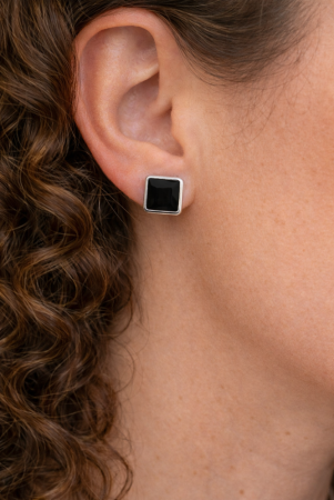 Brinco Argola Click Losango Detalhes Preto 
