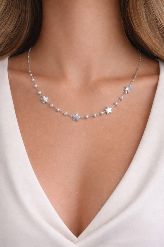Choker Estrelas com Pérolas 